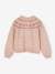 Fancy Jacquard Knit Cardigan in Shimmery Yarn for Girls ecru+rosy 