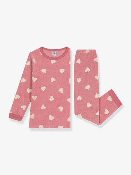 Long Sleeve Heart Pyjamas for Girls, by Petit Bateau dusky pink 