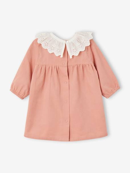 Needlecord Dress with Smocking & Removable Embroidered Collar for Babies rose 