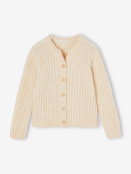 Loose-Fitting Soft Knit Cardigan for Girls ecru+marl grey+petrol blue+red+sweet pink 