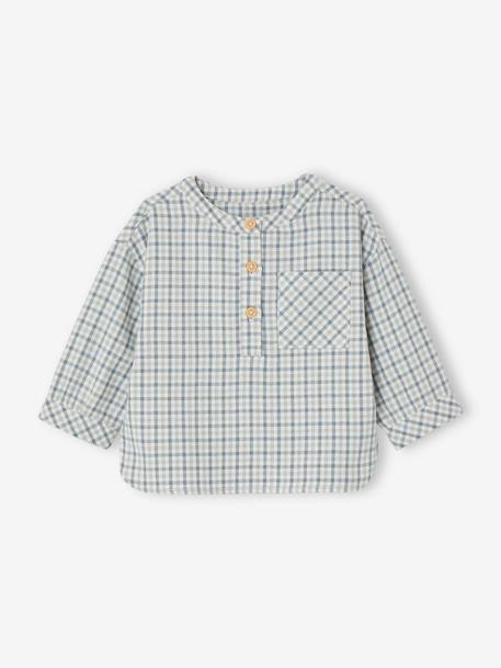 Chequered Shirt, Mandarin Collar, for Babies aqua green 