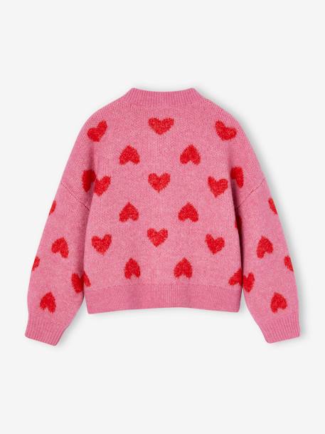 Cardigan with Jacquard Knit Hearts for Girls old rose 