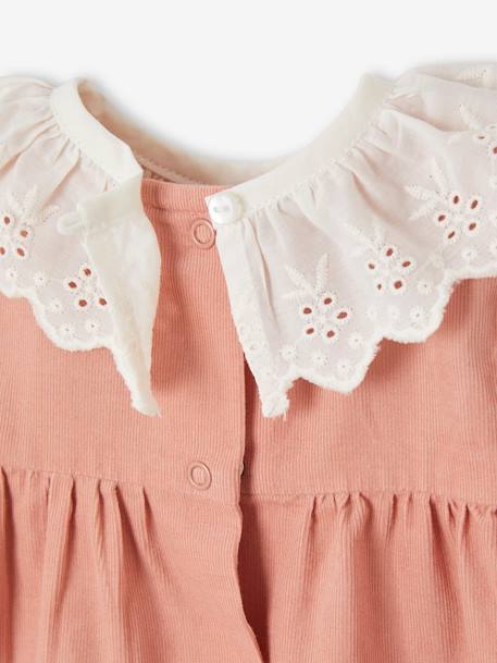 Needlecord Dress with Smocking & Removable Embroidered Collar for Babies rose 