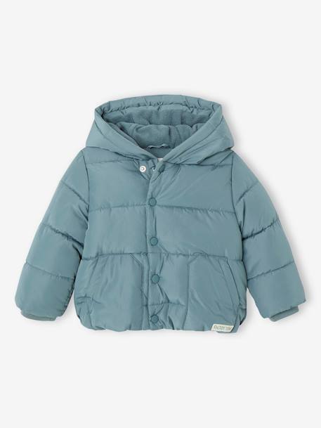 Padded Jacket with Hood & Polar Fleece Lining for Babies grey blue 