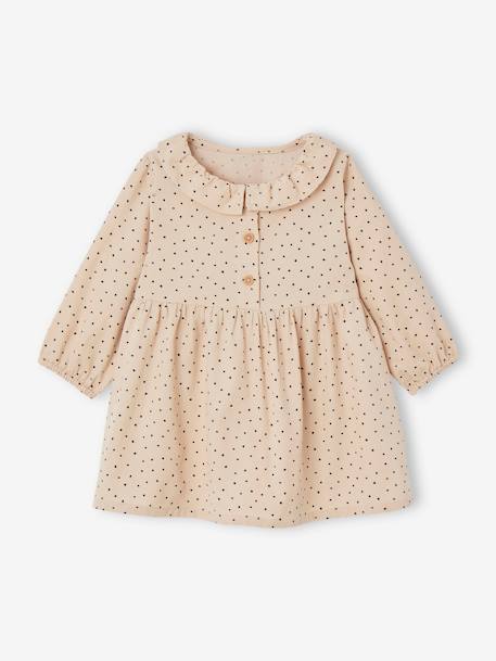 Corduroy Dress with Fancy Collar for Babies beige+fir green 