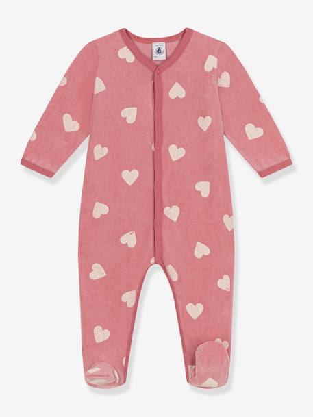 Velour Sleepsuit with Heart Print, for Babies, by Petit Bateau printed pink 