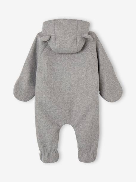 Hooded Pramsuit in Woollen-Like Fabric, Asymmetric Fastening, for Babies marl grey 