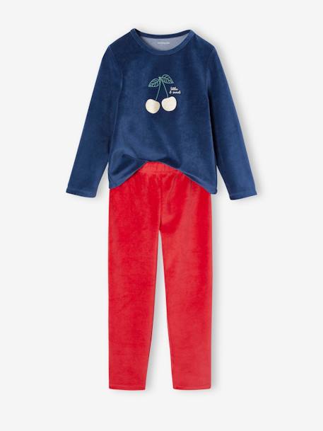 Pack of 2 'Cherry' Pyjamas in Velour for Girls navy blue 