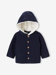 Baby-Jumpers, Cardigans & Sweaters-Cardigans-Cardigan + Detachable Hood Lined in Sherpa, for Babies