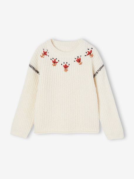 Embroidered Jumper for Girls ecru 