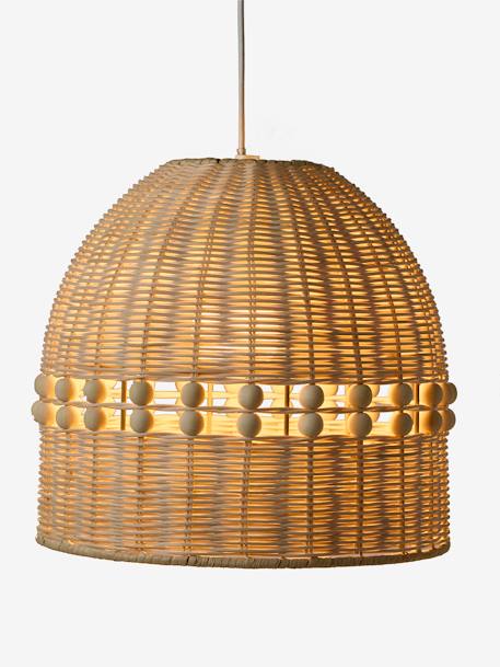 Rattan lampshade with wooden beads golden beige 