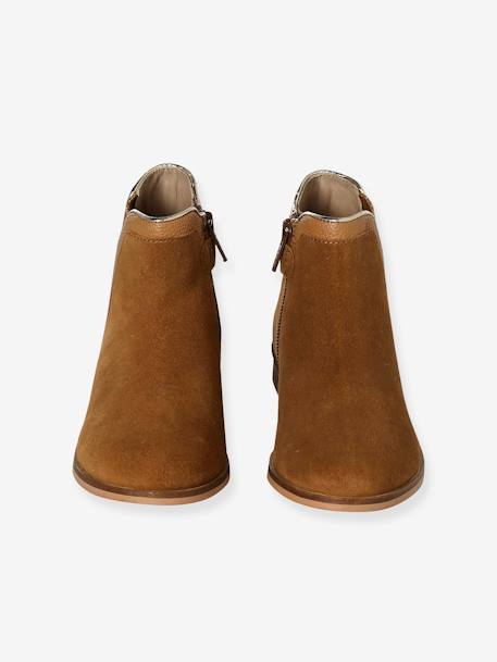 Leather Boots with Zip & Elastic for Girls black+camel+navy blue 