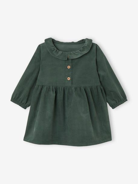 Corduroy Dress with Fancy Collar for Babies beige+fir green 