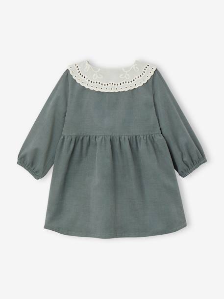 Velour Dress with Embroidered Collar, for Babies green 