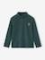 Polo Neck Top in Fancy Knit for Girls ecru+emerald green 