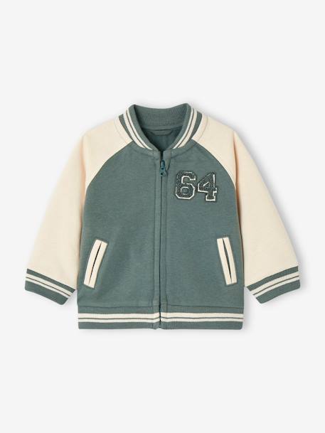 College-Style Fleece Jacket with Zip for babies green+night blue 