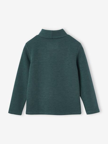 Polo Neck Top in Fancy Knit for Girls ecru+emerald green 