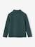 Polo Neck Top in Fancy Knit for Girls ecru+emerald green 