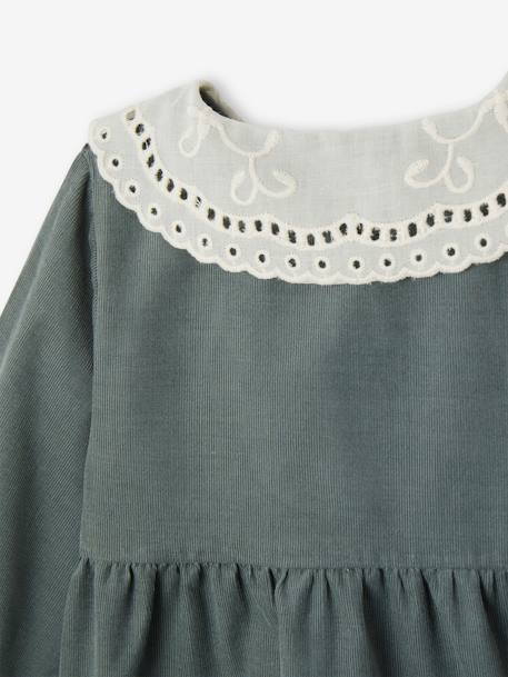 Velour Dress with Embroidered Collar, for Babies green 