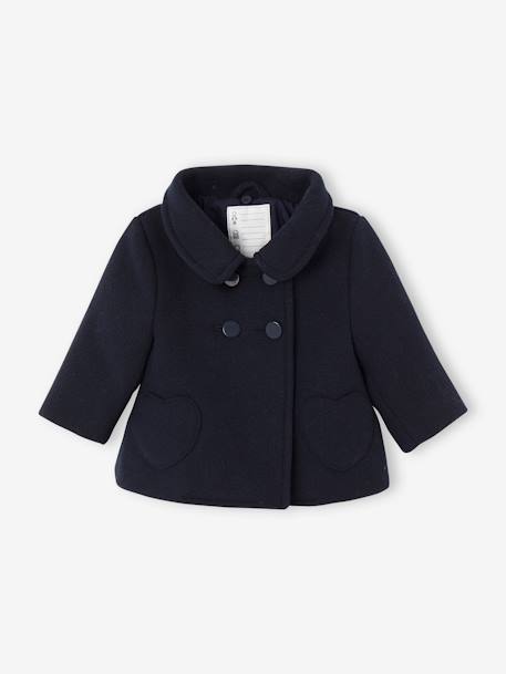 Woollen Fabric Coat, Detachable Faux Fur Collar, for Babies navy blue 