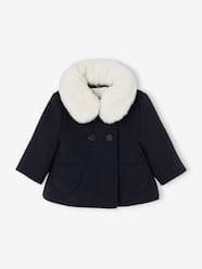 Baby-Outerwear-Woollen Fabric Coat, Detachable Faux Fur Collar, for Babies