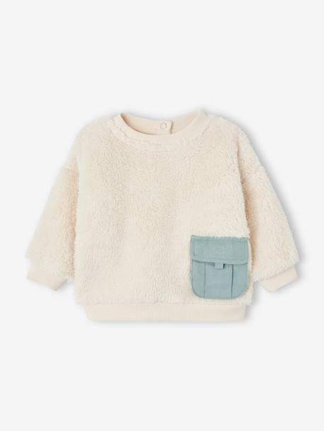 Ensemble: Plush Fur Sweatshirt + Corduroy Trousers for Babies aqua green 