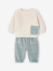 Baby-Ensemble: Plush Fur Sweatshirt + Corduroy Trousers for Babies