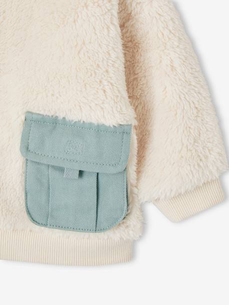 Ensemble: Plush Fur Sweatshirt + Corduroy Trousers for Babies aqua green 