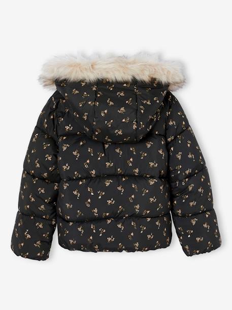 Padded Jacket with Hood & Polar Fleece Lining for Girls anthracite+gold+printed pink 