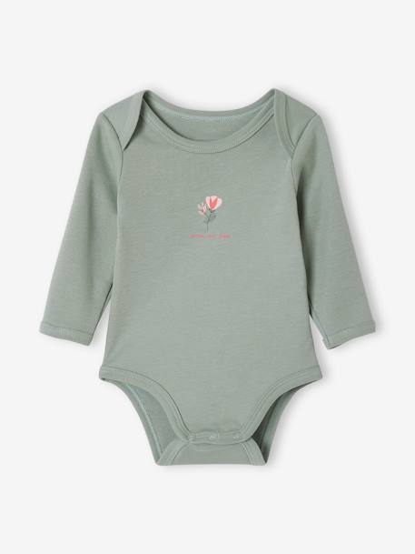 Pack of 5 Long Sleeve Bodysuits with Cutaway Shoulders for Babies sage green 