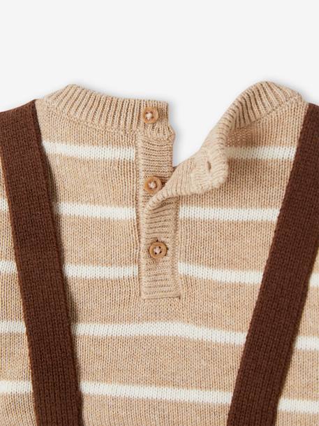 Striped Jumper & Trousers with Braces in Cable Knit Ensemble for Babies chocolate 