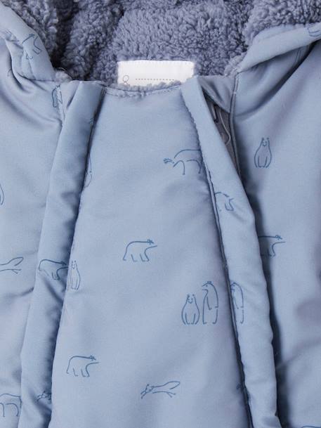 Pramsuit with Bear Print, Sherpa Lining, Double-Zip Fastening, for Babies blue 