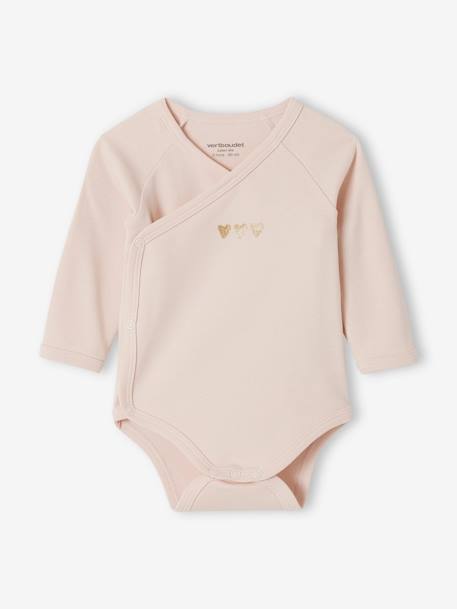 Pack of 5 'Heart' Long Sleeve, Organic Cotton Bodysuits with Front Opening for Babies pale pink 