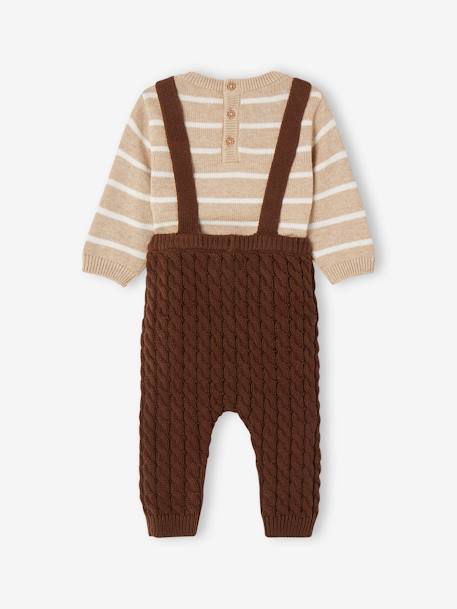 Striped Jumper & Trousers with Braces in Cable Knit Ensemble for Babies chocolate 