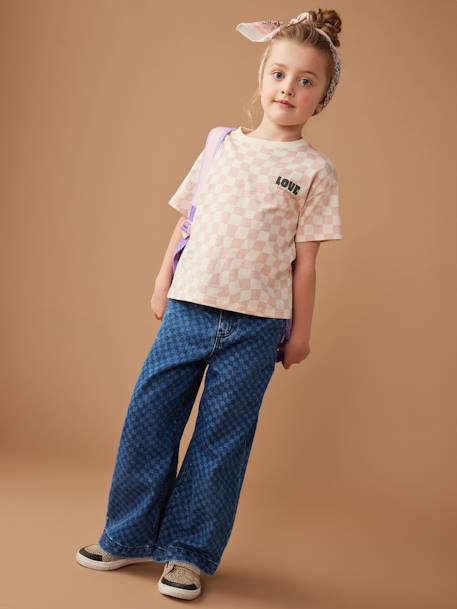 Chequered T-shirt for Girls printed pink 