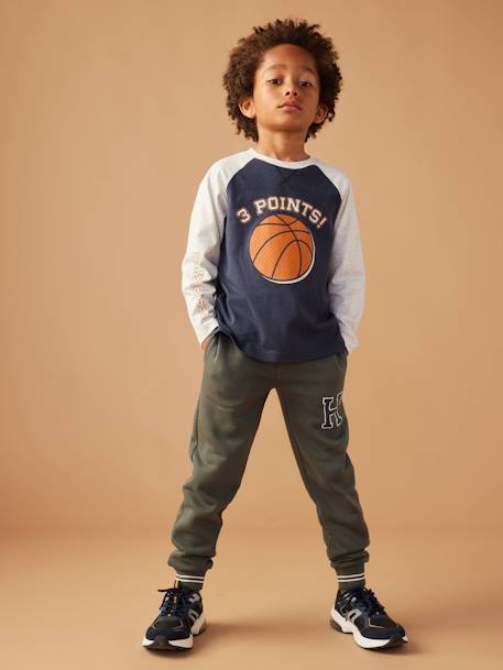 Top with Ball Motif in Relief & Contrasting Raglan Sleeves for Boys night blue 