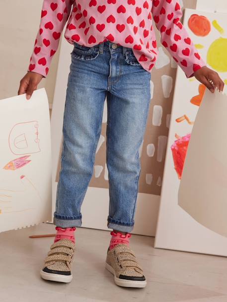 Mom Fit Jeans with Heart-Shaped Pockets on the Back, for Girls brut denim+denim grey+stone 