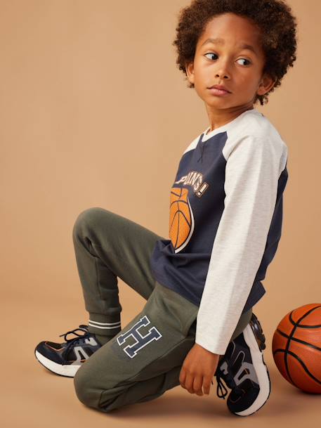 Top with Ball Motif in Relief & Contrasting Raglan Sleeves for Boys night blue 