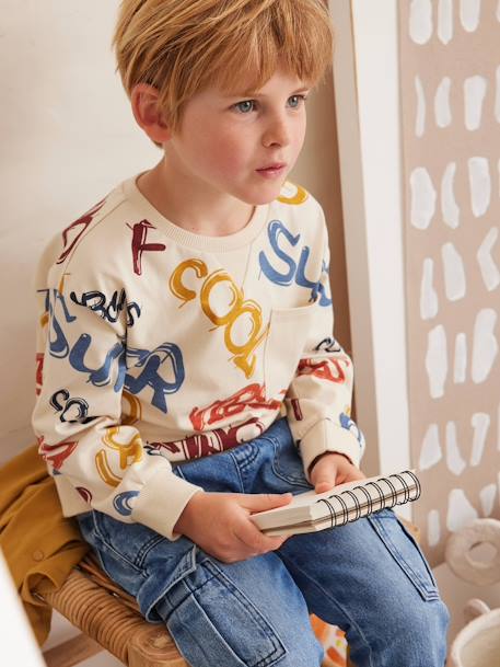 Printed Sweatshirt-Style Top for Boys aqua green+ecru+ochre 