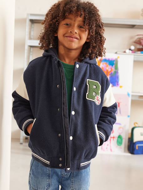 Varsity Jacket with Detachable Hood, for Boys navy blue 