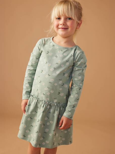 Long Sleeve Printed Dress for Girls ecru+grey green+old rose+PINK MEDIUM ALL OVER PRINTED+printed brown+rosy 