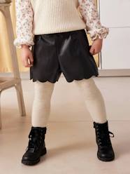 -Faux Leather Shorts with Scalloped Trim