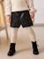 Faux Leather Shorts with Scalloped Trim black 