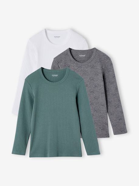 Pack of 3 Long Sleeve Rib Knit Tops for Boys emerald green 