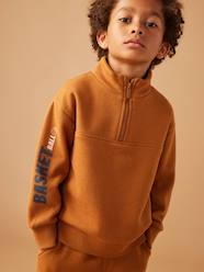 Sports Sweatshirt with Zip on the Neckline & Basketball on Sleeve for Boys