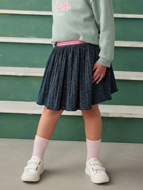 Pleated Glittery Skirt for Girls navy blue 