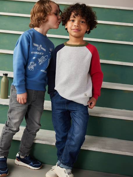 Colourblock-Effect Jumper for Boys ecru+marl grey 