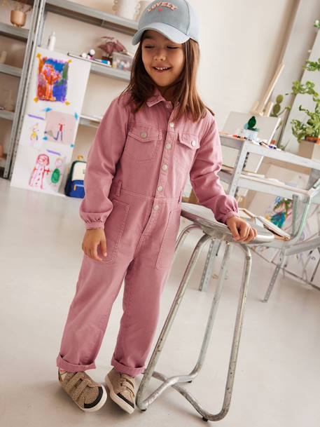 Long Jumpsuit in Garment-Dyed Fabric for Girls old rose 