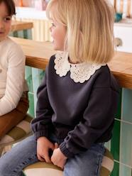 Girls-Cardigans, Jumpers & Sweatshirts-Sweatshirts & Hoodies-Top with Fancy Macramé Collar for Girls