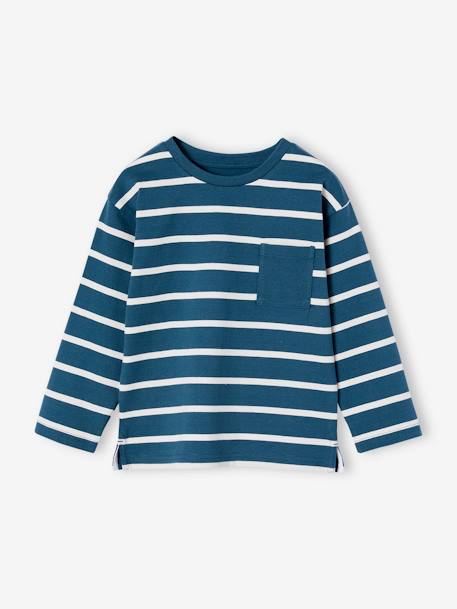 Striped Long Sleeve T-Shirt for Boys ecru+peacock blue 